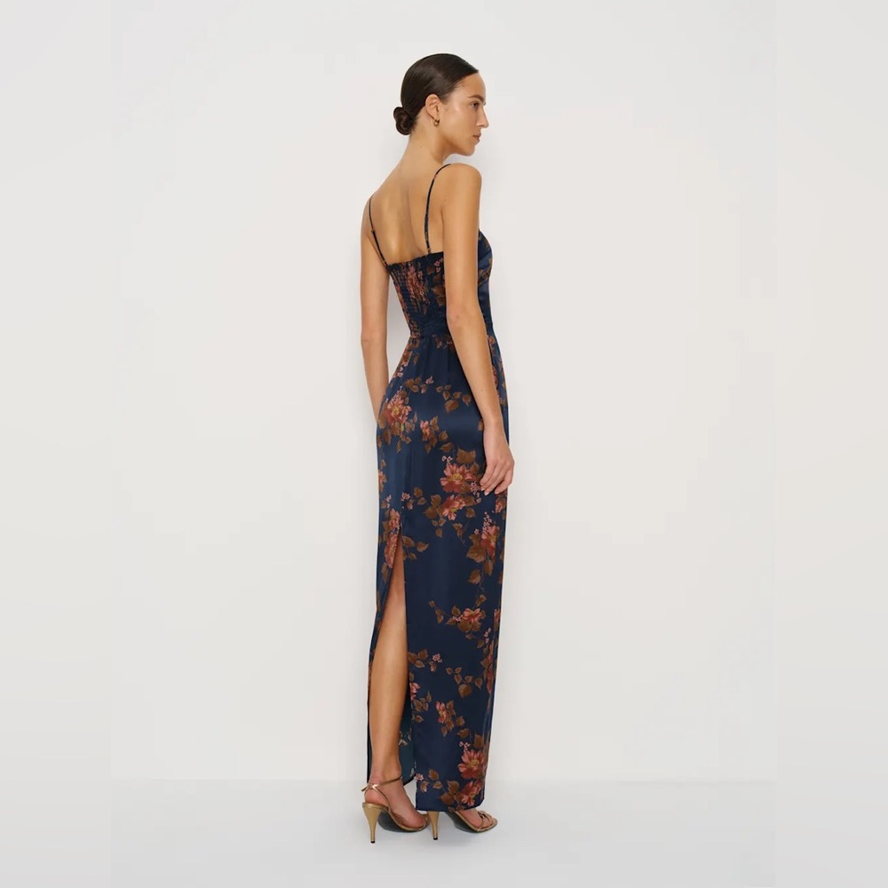 NEW Reformation Frankie Silk Maxi Navy Floral Dress Gown Lyric | US 0 UK 4 - Picture 4 of 12